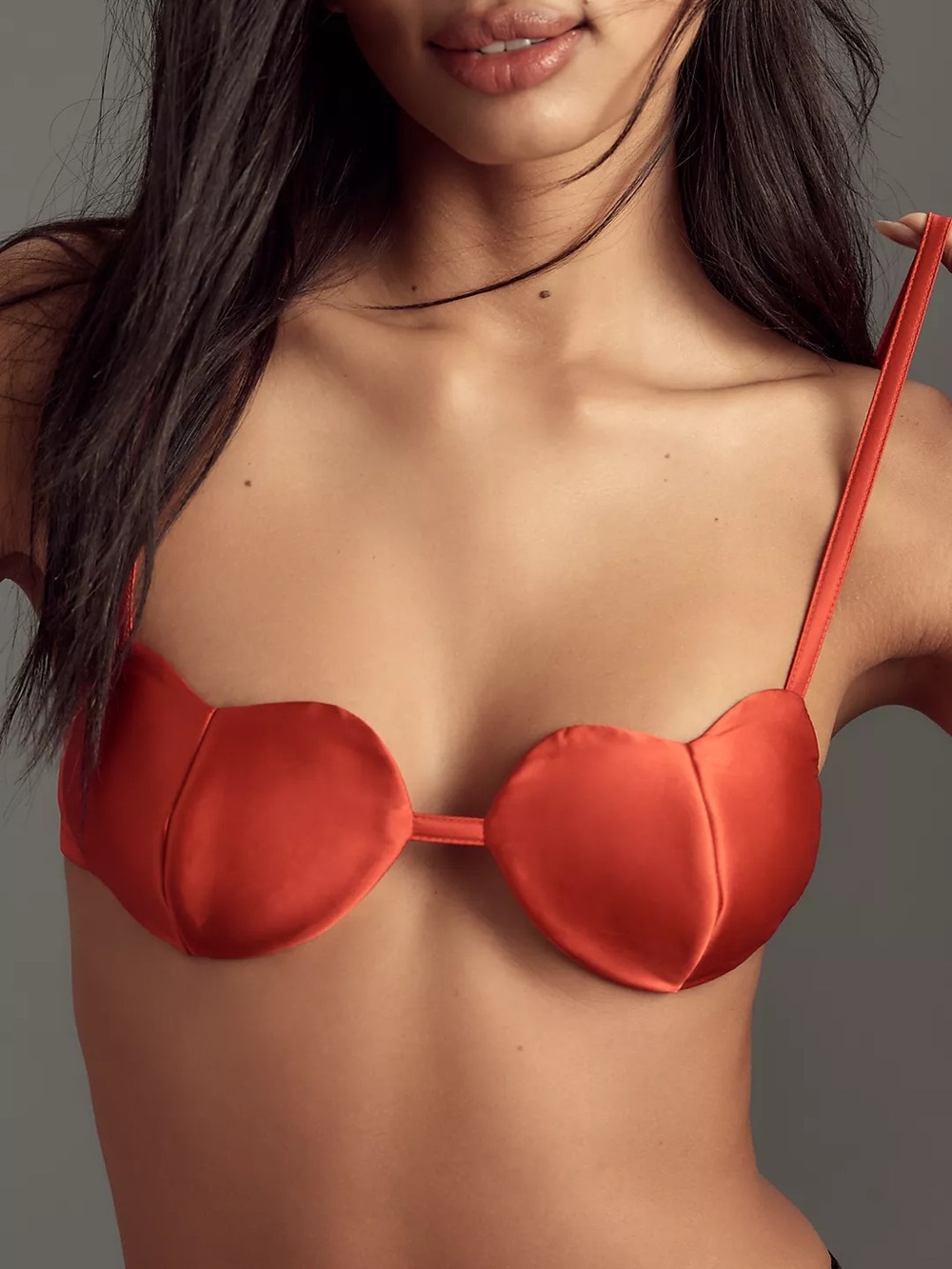 By Anthropologie Structured Red Heart Satin Bra